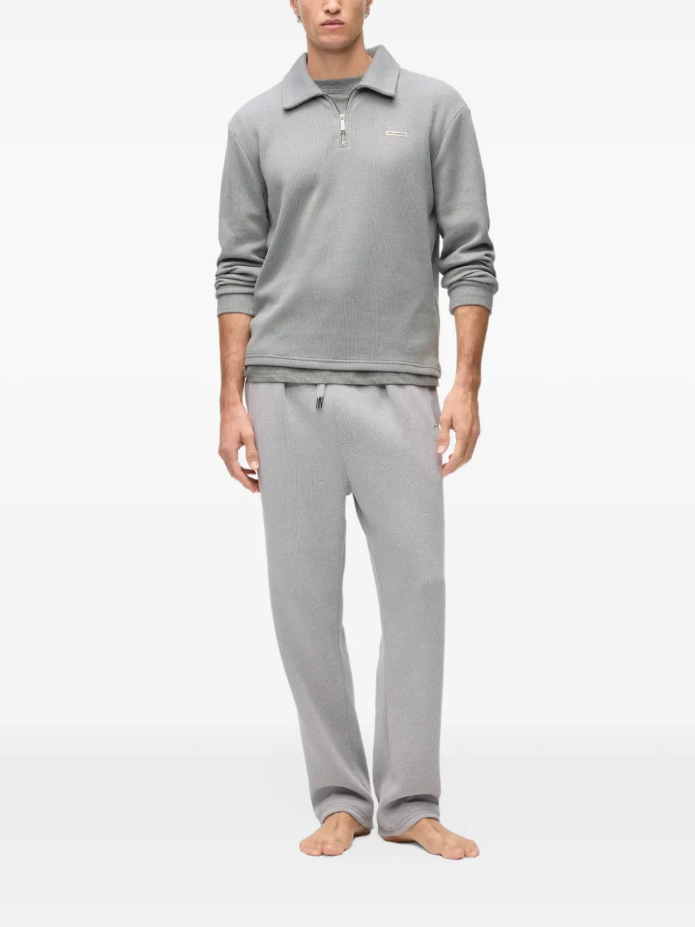 Karl Lagerfeld Geribbelde sweater met logo en rits Grijs
