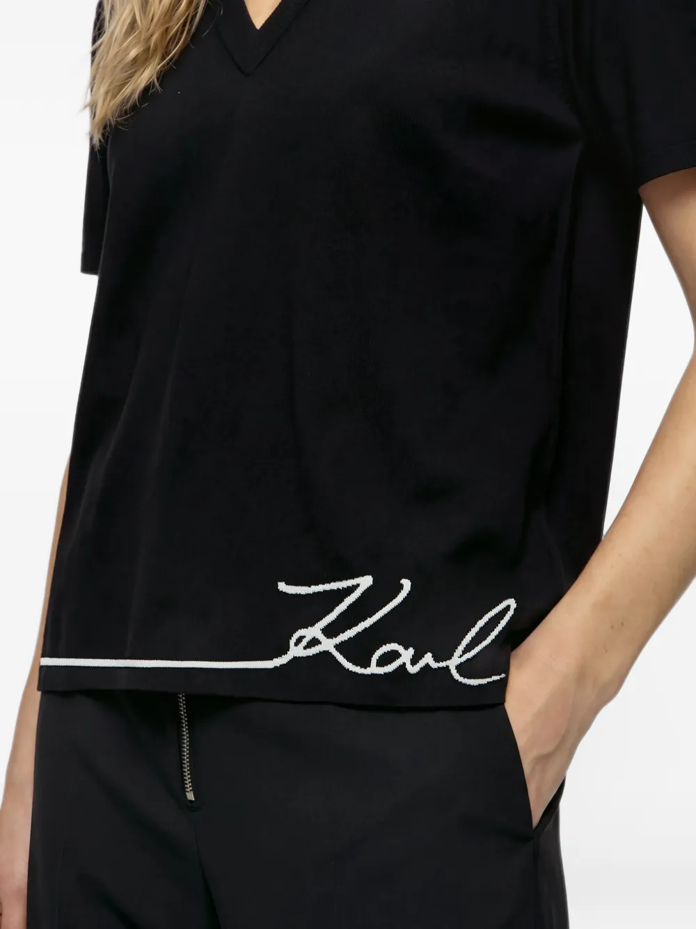 Karl Lagerfeld Signature V-neck T-shirt Zwart