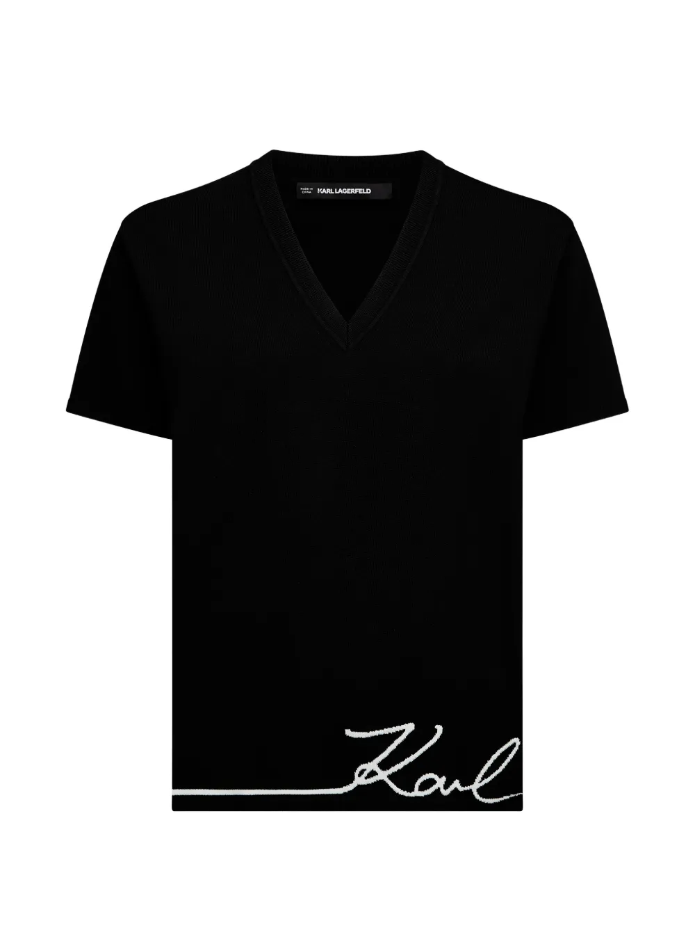 Karl Lagerfeld T-shirt Signature con scollo a V - Nero