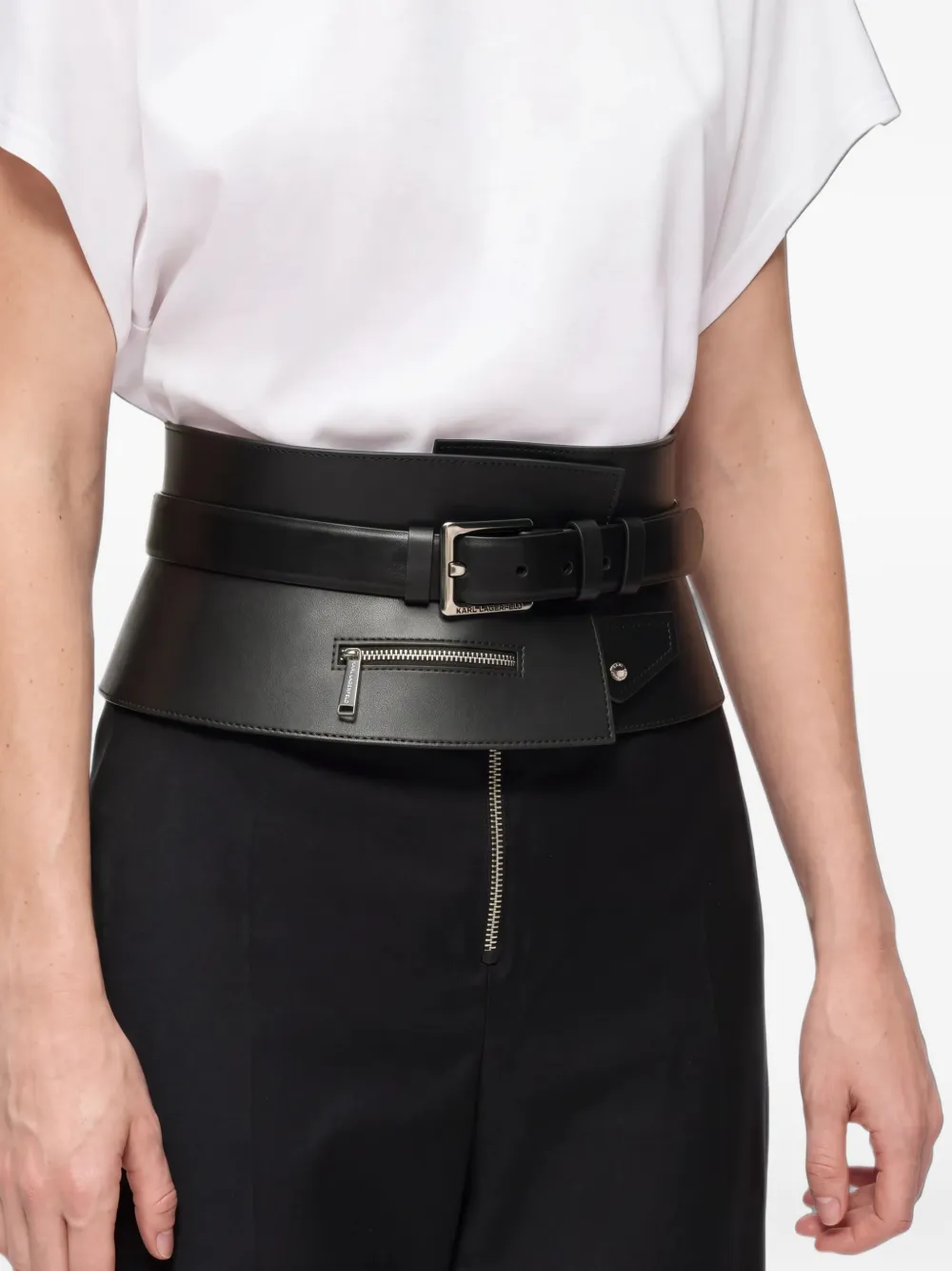 Karl Lagerfeld flap-pocket corset belt Zwart