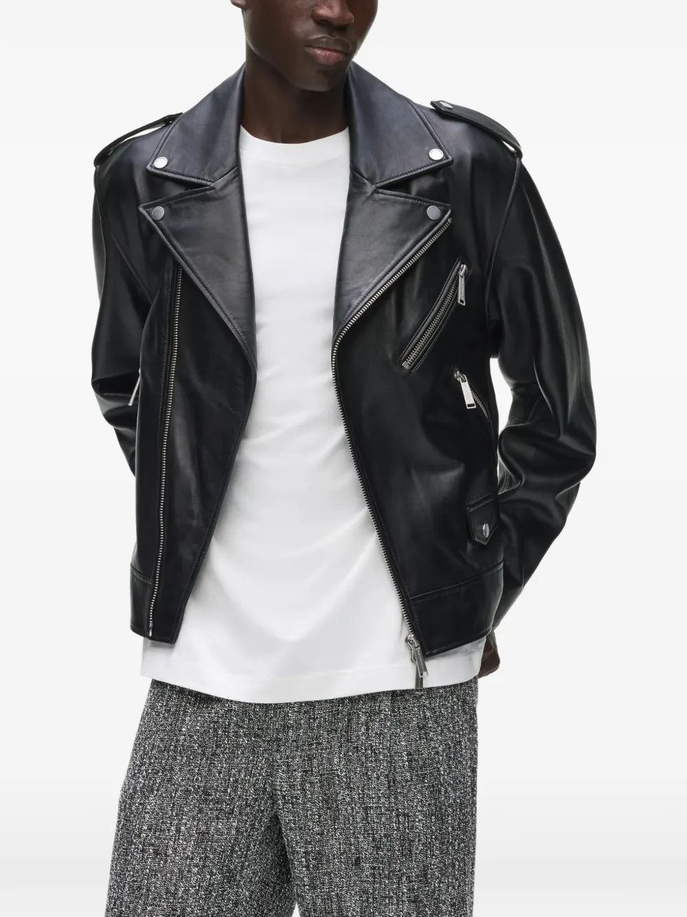 Karl Lagerfeld Leren bikerjack Zwart