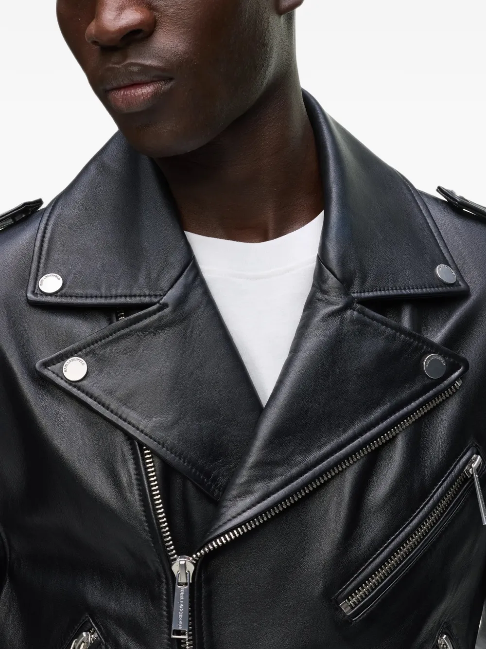 Karl Lagerfeld Leren bikerjack Zwart