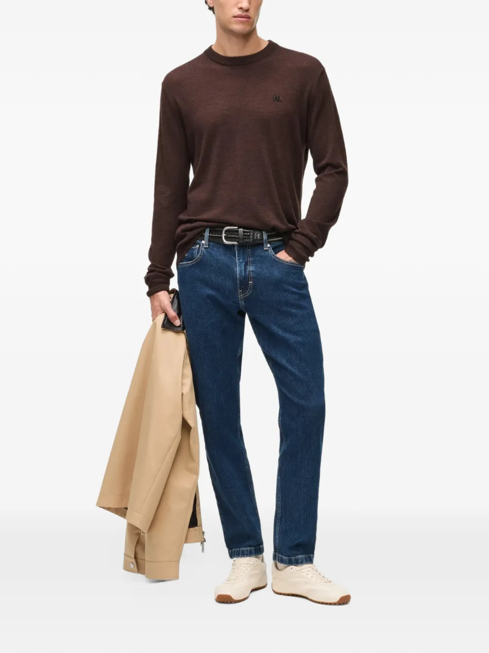 Karl Lagerfeld slim-tapered logo-plaque jeans Blauw