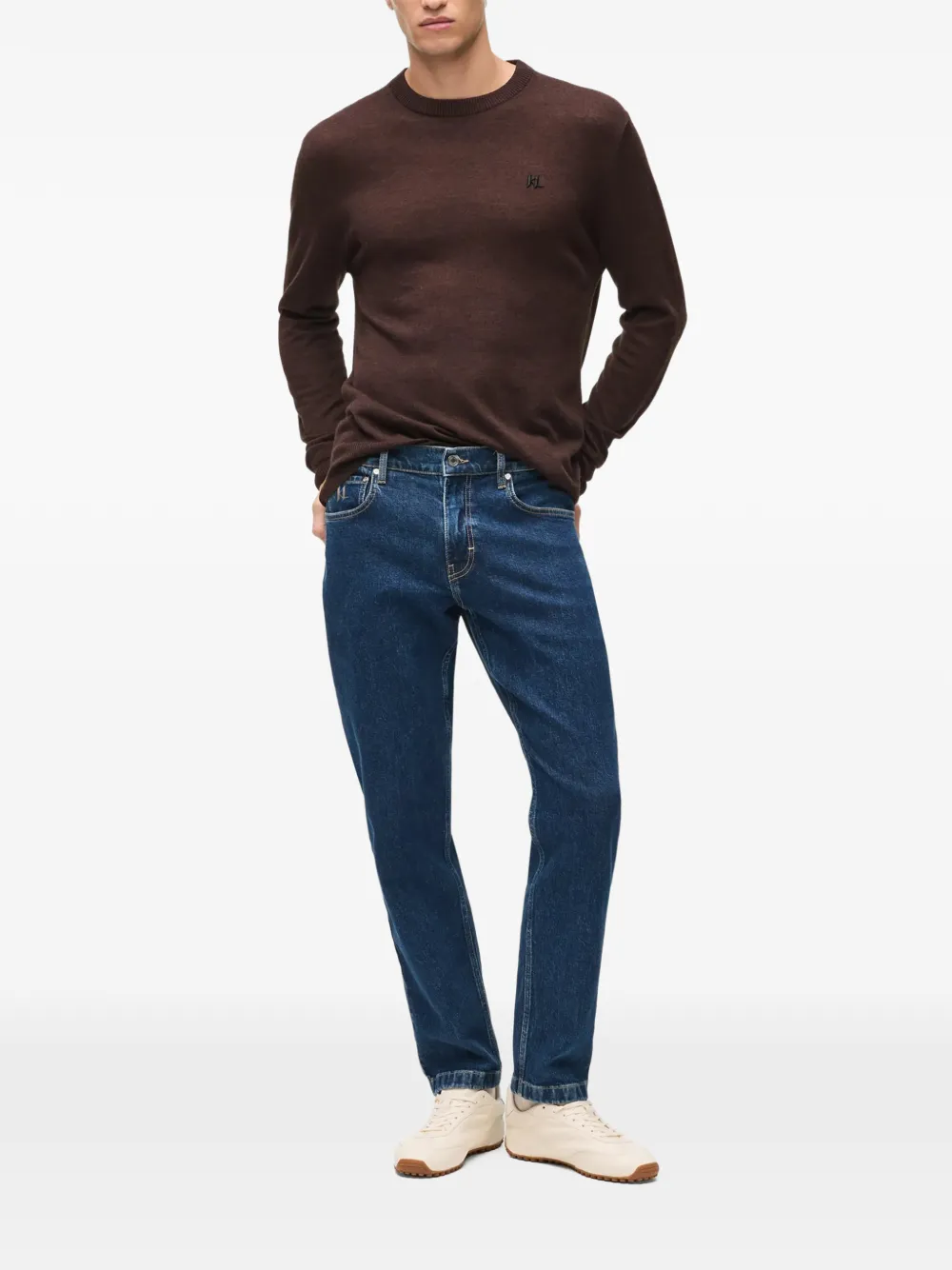Karl Lagerfeld slim-tapered logo-plaque jeans Blauw