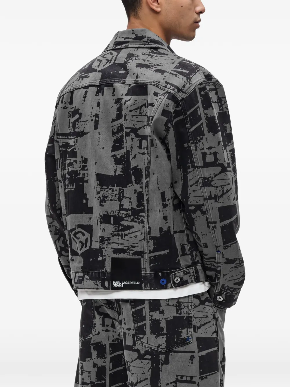 Karl Lagerfeld Jeans Denim jack met cityscape-print Zwart