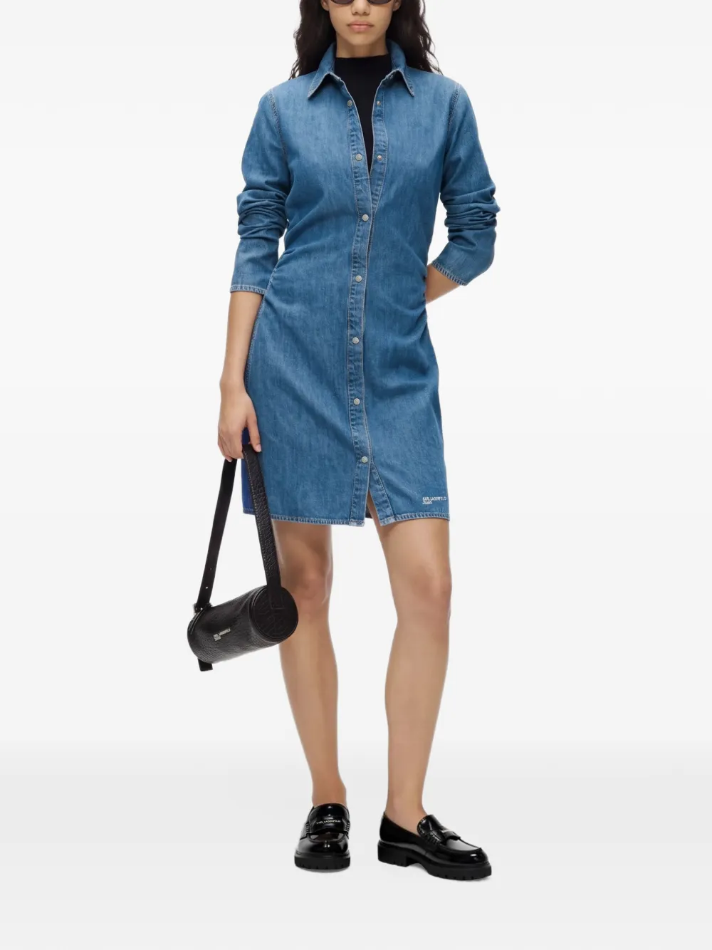 Karl Lagerfeld Jeans gathered denim mini shirt dress Blauw