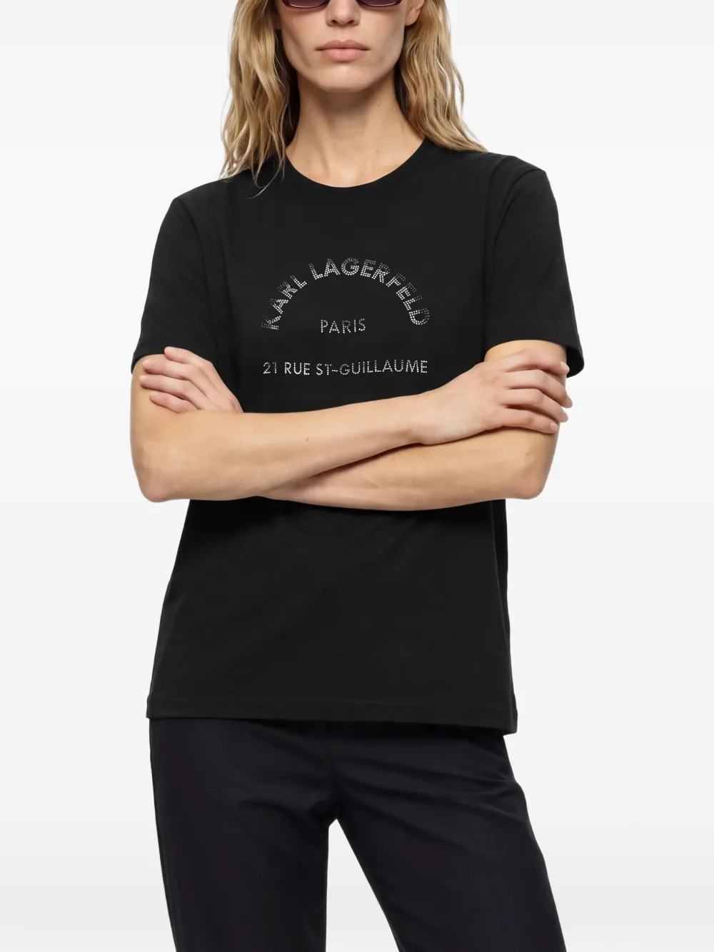 Karl Lagerfeld Rue St-Guillaume rhinestone T-shirt Zwart