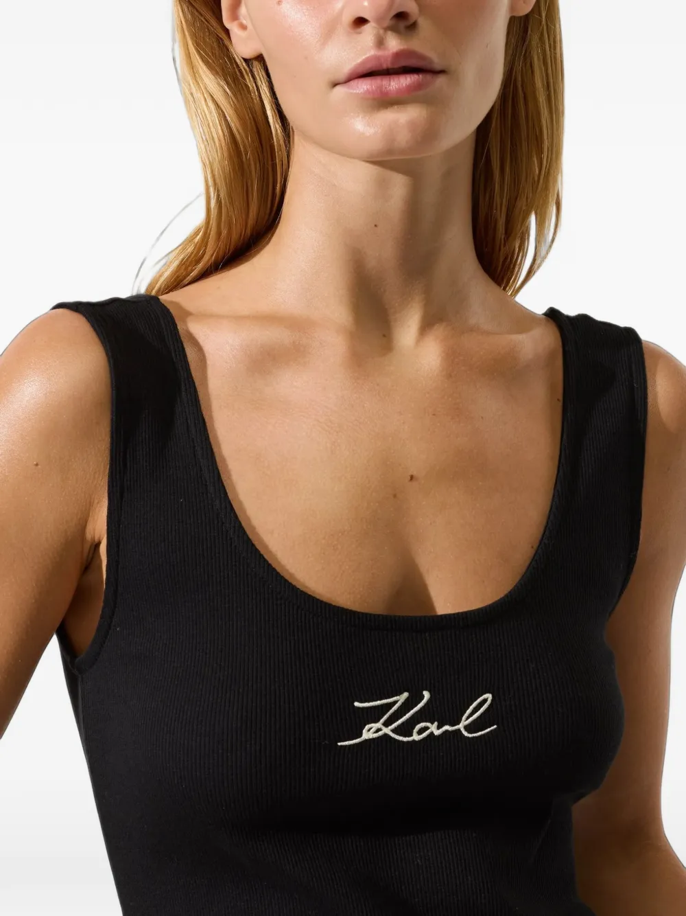 Karl Lagerfeld ribbed midi dress Zwart