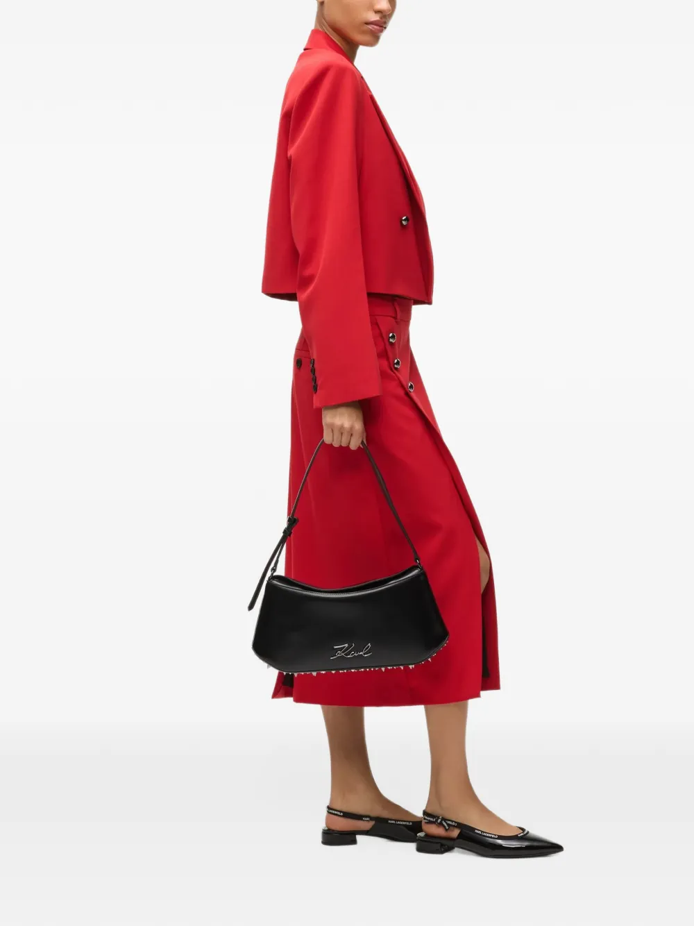 Karl Lagerfeld K Signature studs elongated shoulder bag Zwart