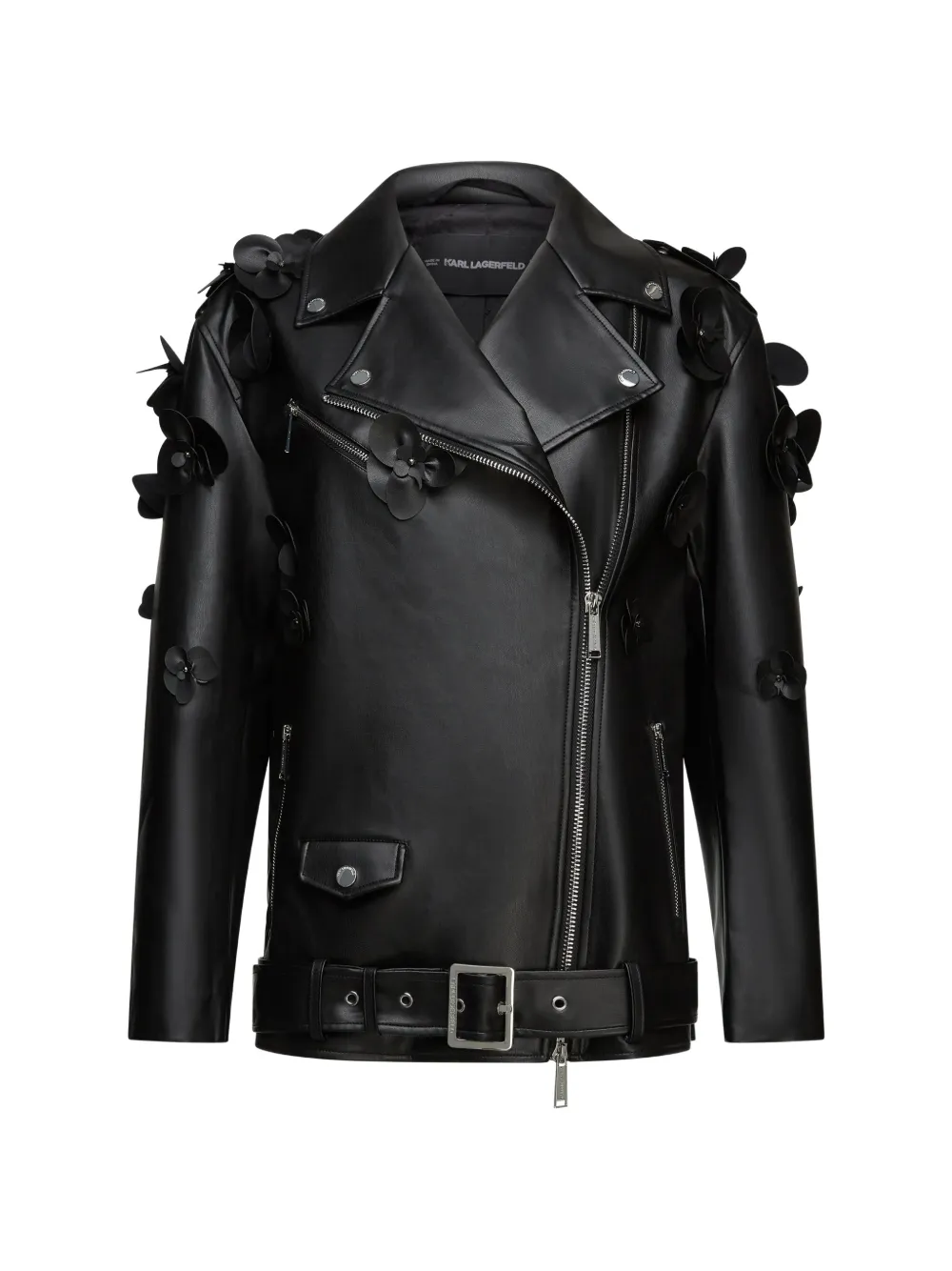 Karl Lagerfeld floral-appliqué biker jacket Zwart