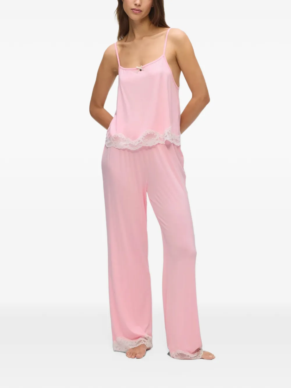 Karl Lagerfeld lace-trim pajamas set Roze