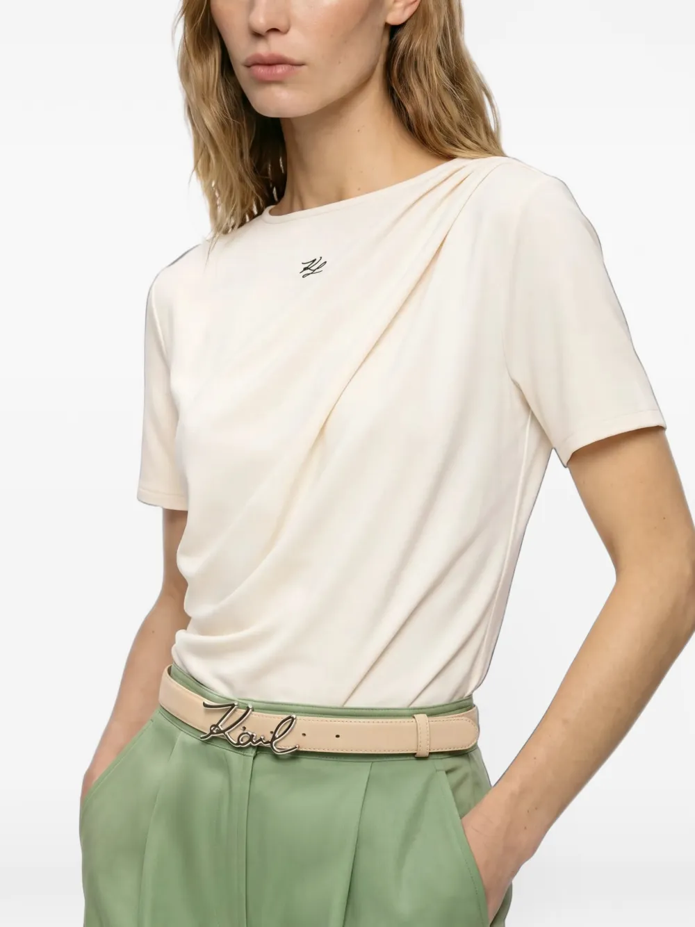 Karl Lagerfeld K Signature leather belt Beige