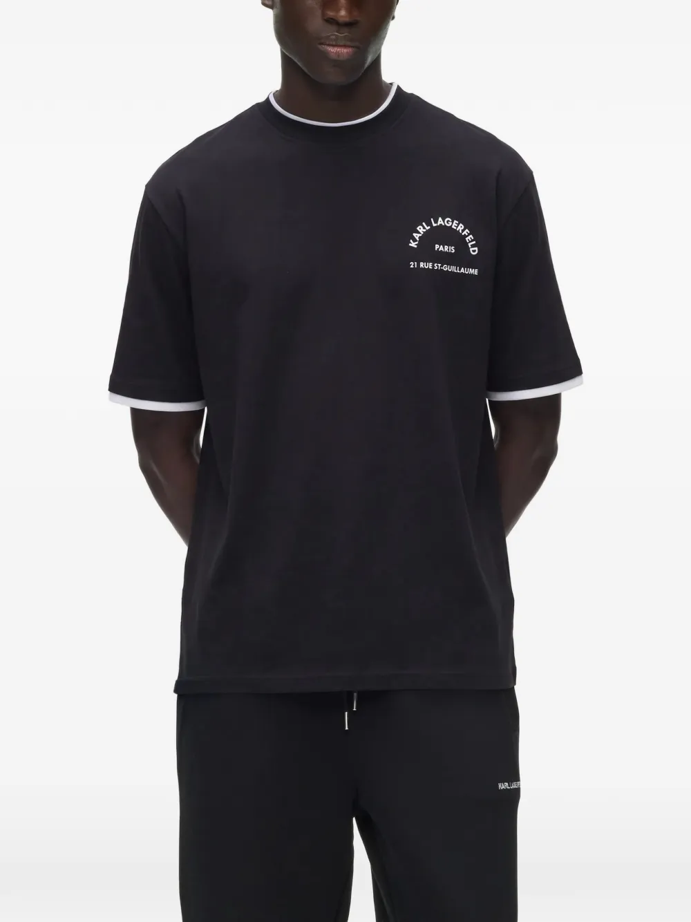 Karl Lagerfeld Rue St-Guillaume double-collar T-shirt Zwart