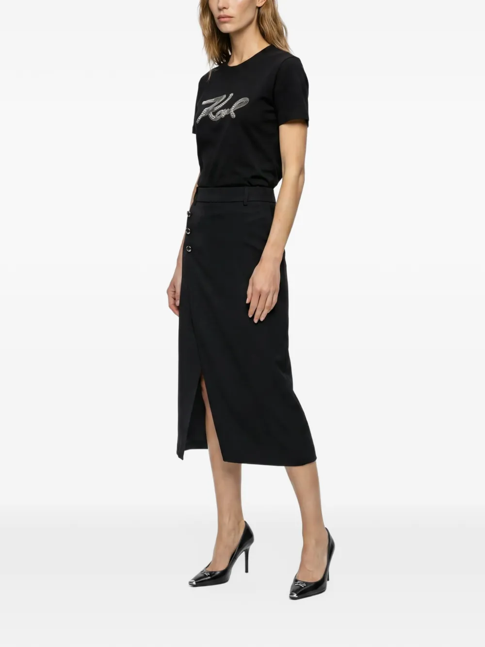 Karl Lagerfeld rhinestone-embellished T-shirt Zwart