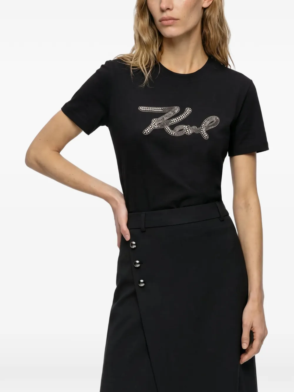 Karl Lagerfeld rhinestone-embellished T-shirt Zwart