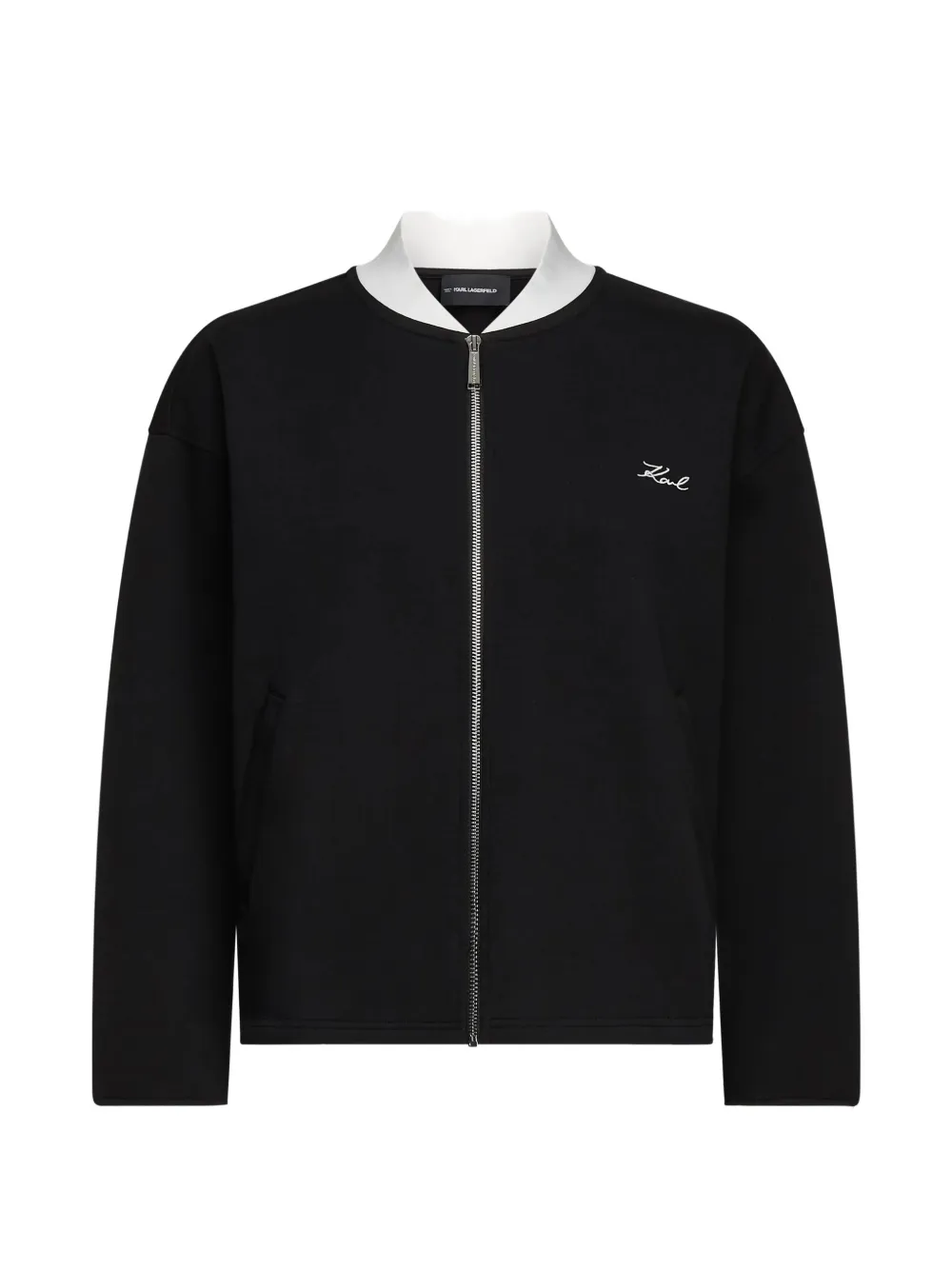 Karl Lagerfeld Felpa con zip, finiture a contrasto e logo - Nero