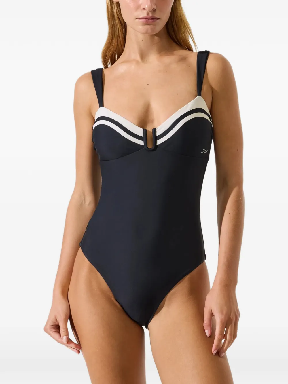 Karl Lagerfeld contrast-trim swimsuit Zwart