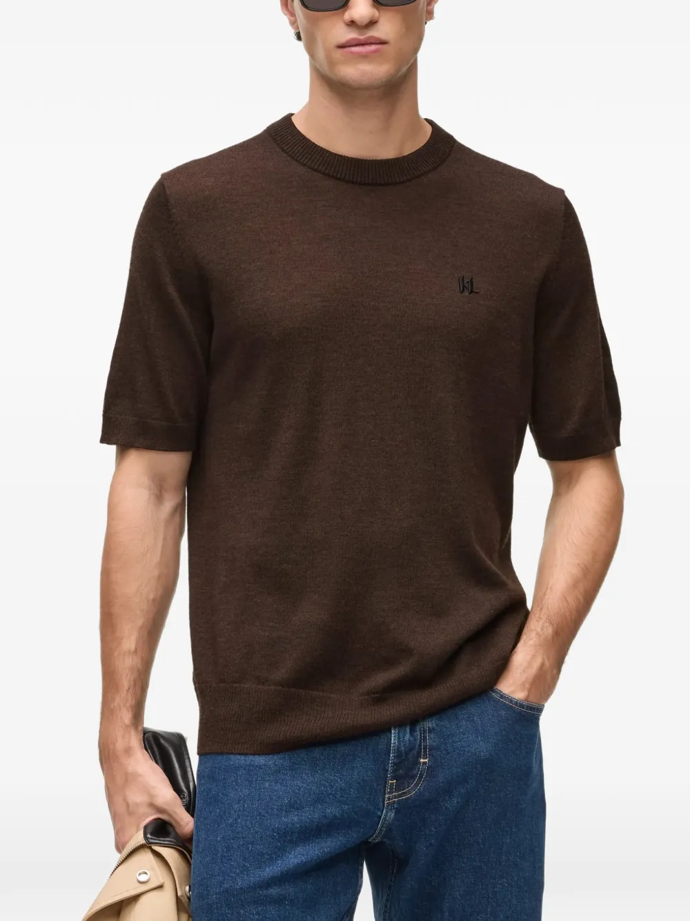 Karl Lagerfeld monogram merino-wool T-shirt Bruin