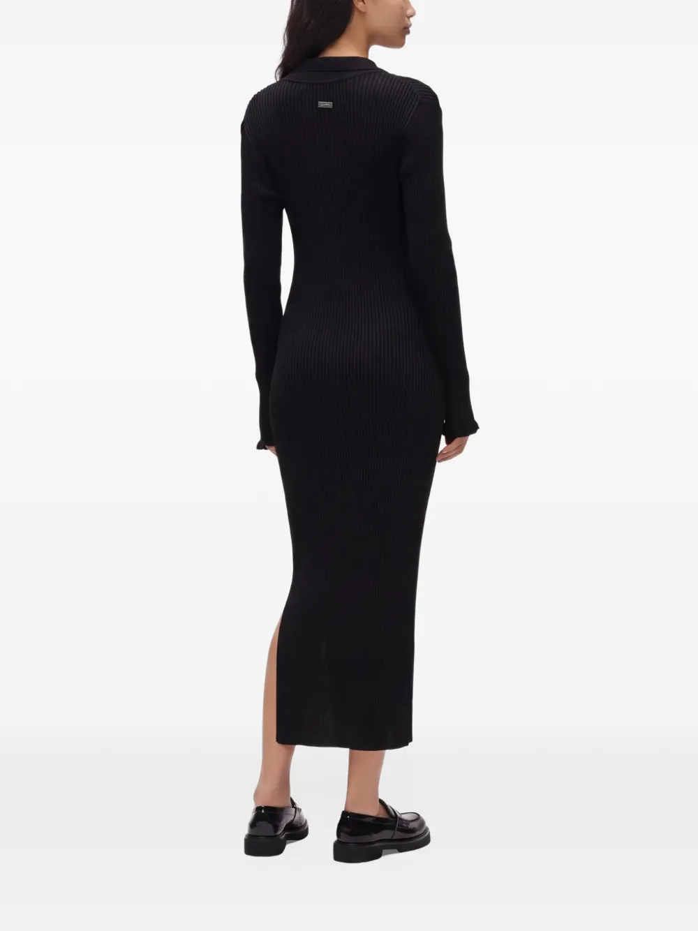 Karl Lagerfeld Jeans ribbed-knit polo-collar midi dress Zwart