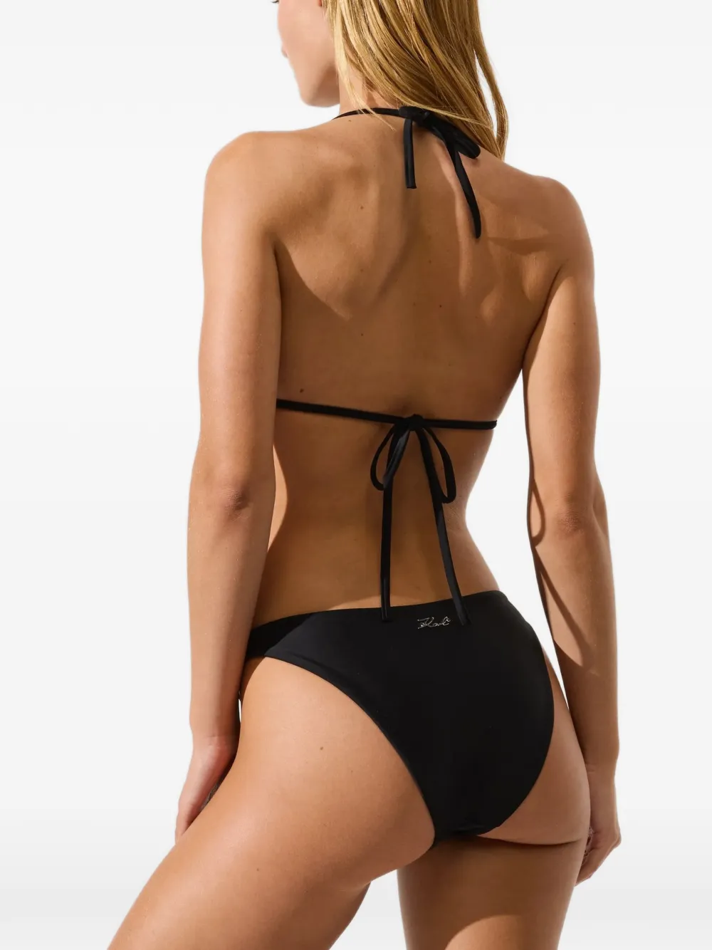 Karl Lagerfeld Signature studded bikini top Zwart