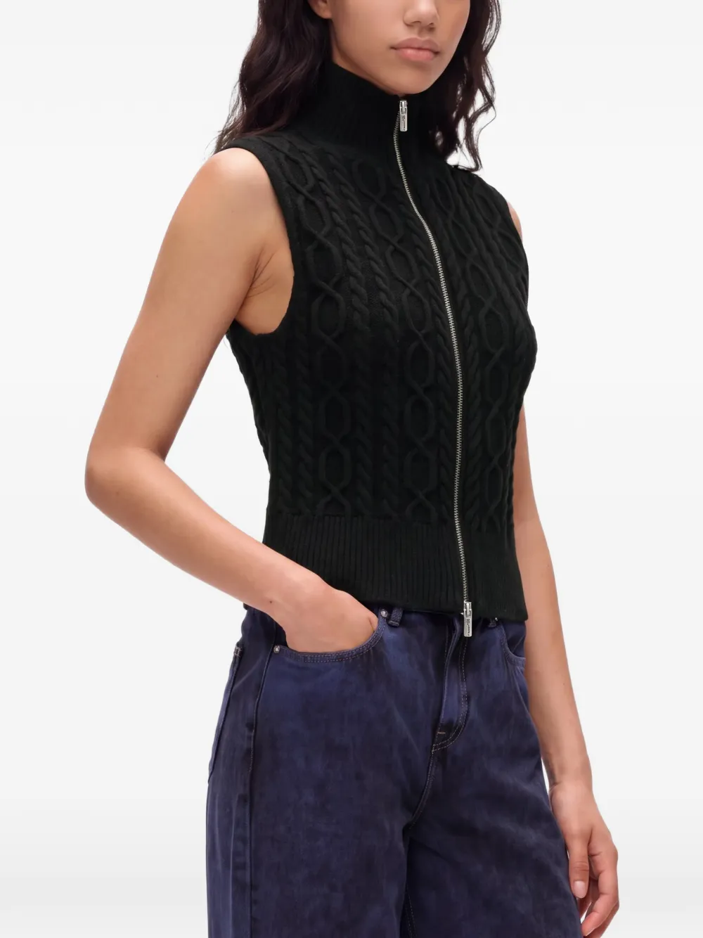 Karl Lagerfeld Jeans cable-knit zip-up top Zwart