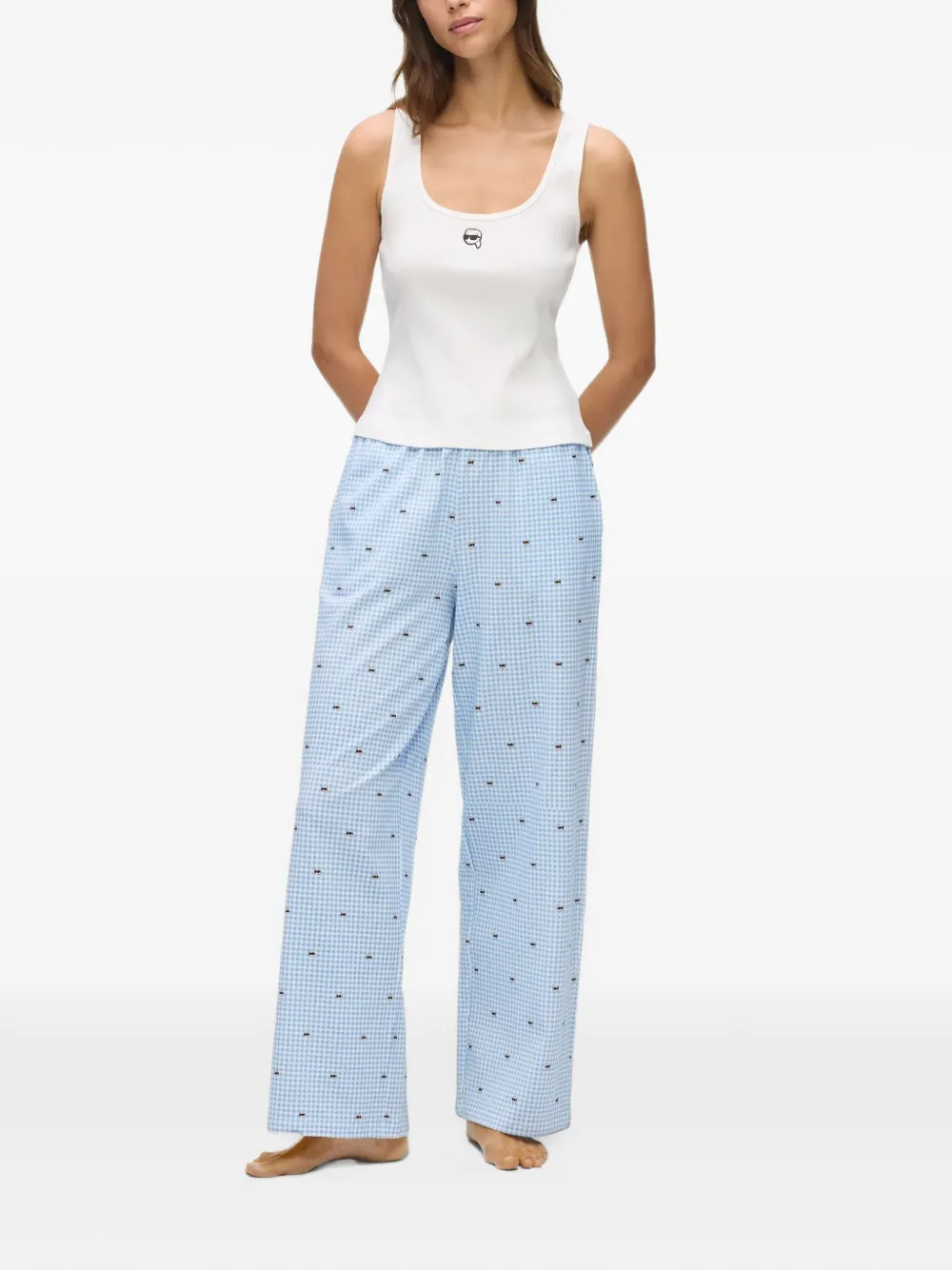 Karl Lagerfeld Ikon gingham pajama set Wit