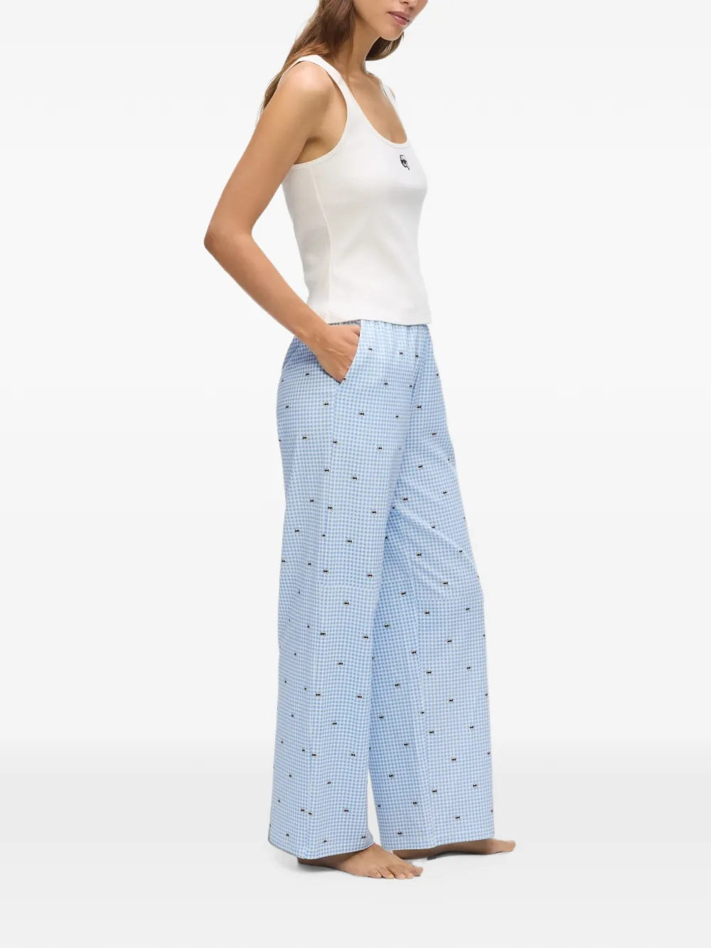 Karl Lagerfeld Ikon gingham pajama set Wit