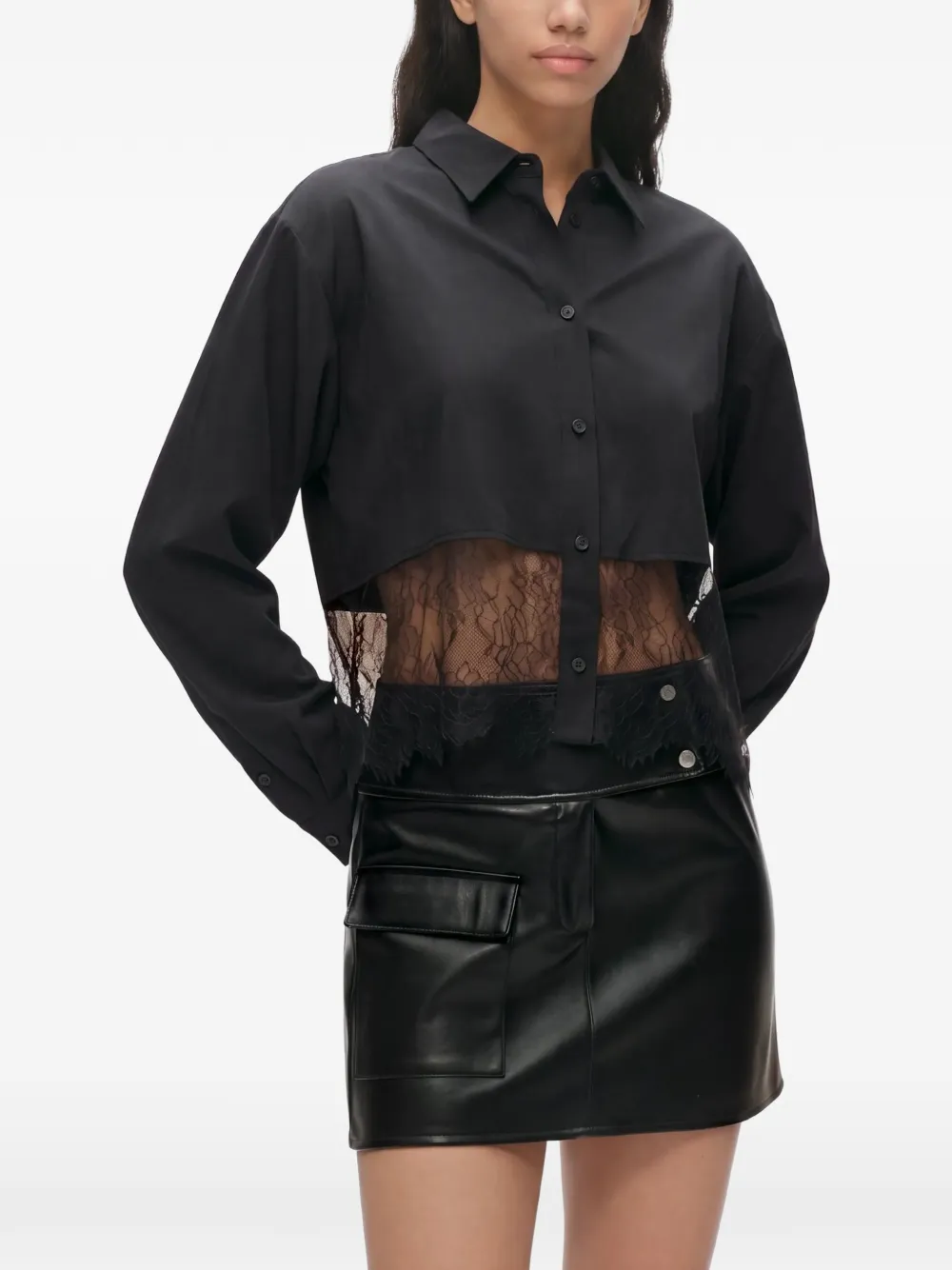 Karl Lagerfeld Jeans lace-trim long-sleeve shirt Zwart