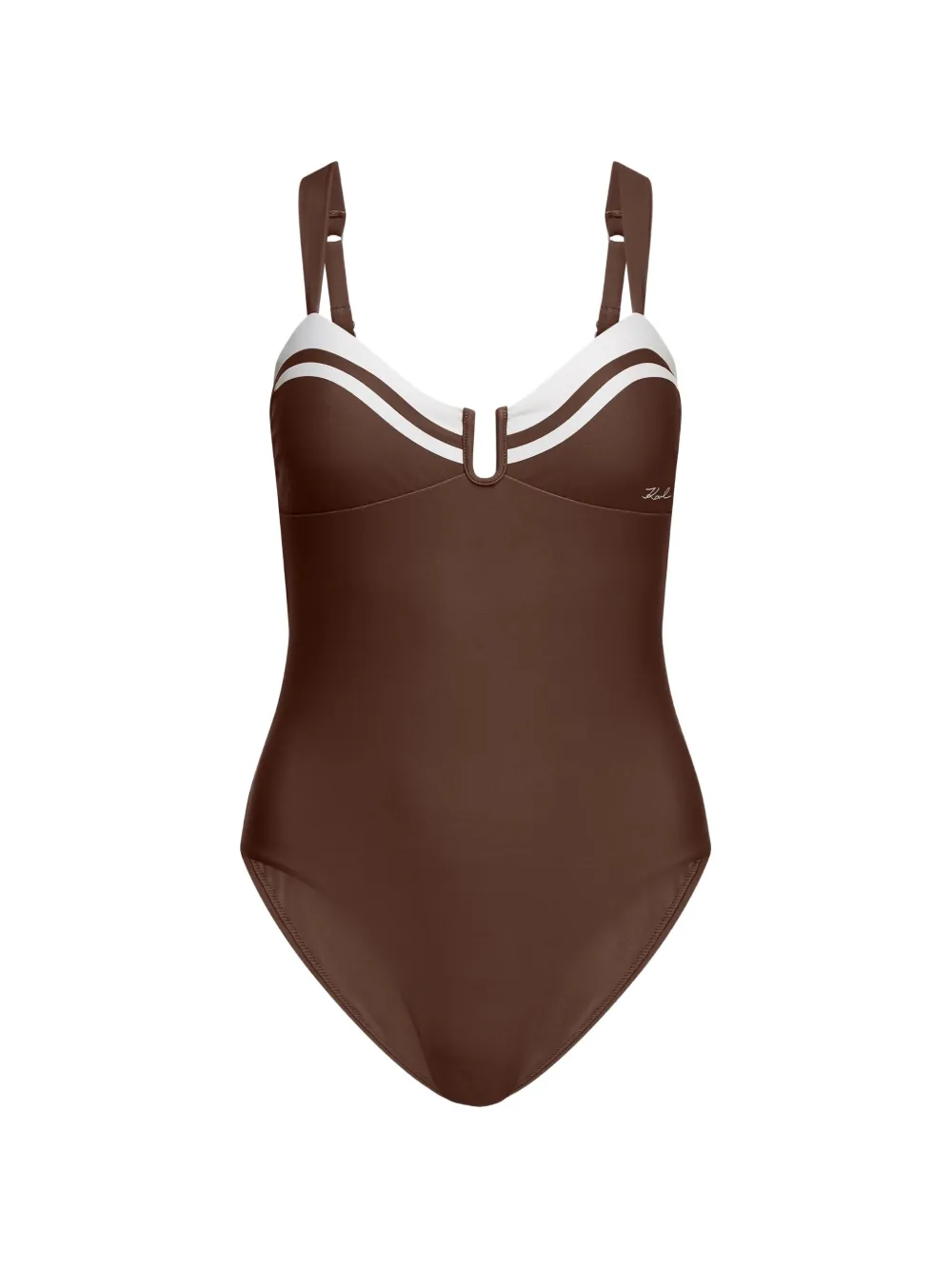 Karl Lagerfeld Signature contrast-trim swimsuit - Braun