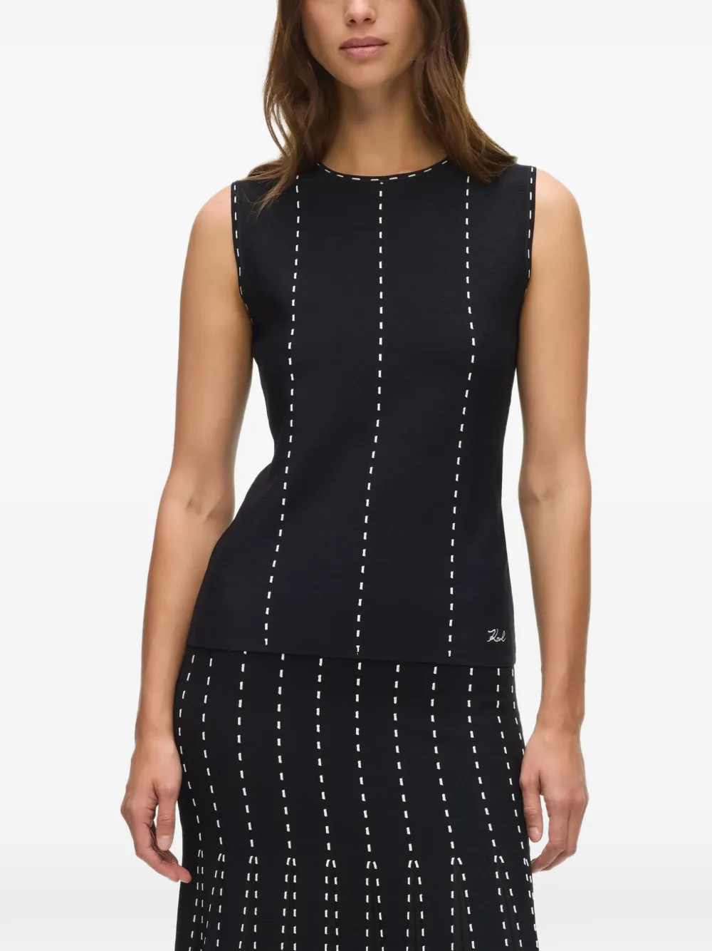 Karl Lagerfeld contrast-stitch sleeveless top Zwart