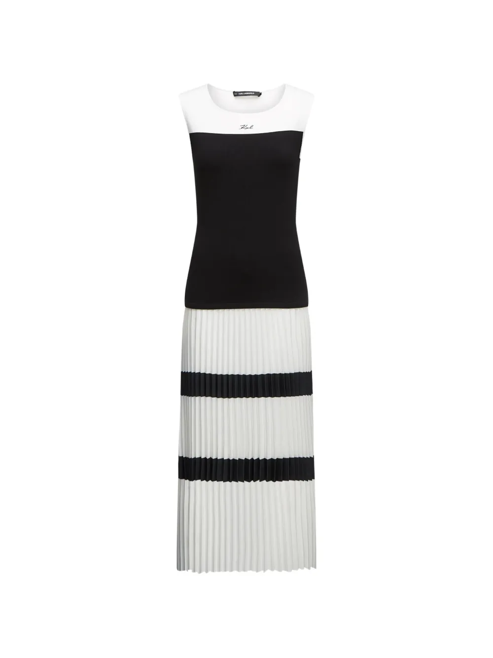 Karl Lagerfeld colour-block pleated dress Wit