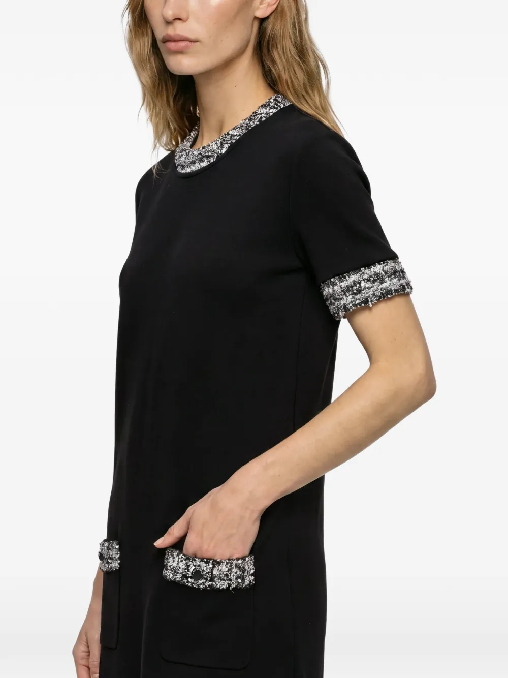 Karl Lagerfeld T-shirt mini-jurk met bouclé-afwerking Zwart