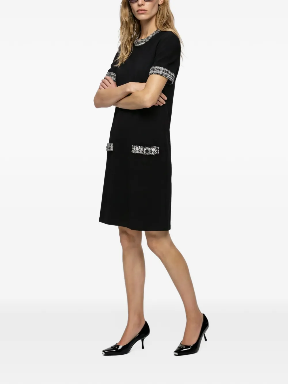 Karl Lagerfeld T-shirt mini-jurk met bouclé-afwerking Zwart