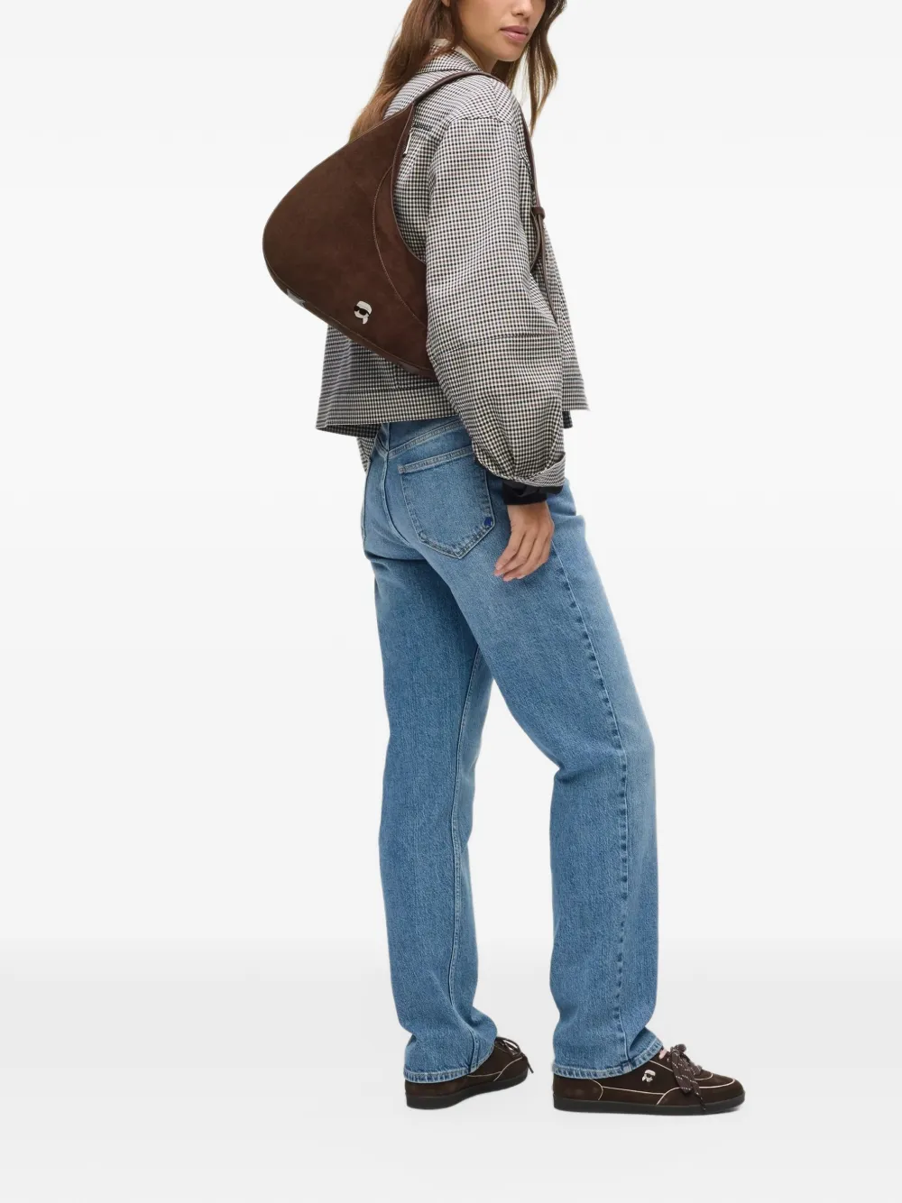 Karl Lagerfeld Ikon smooth faux-suede shoulder bag Bruin