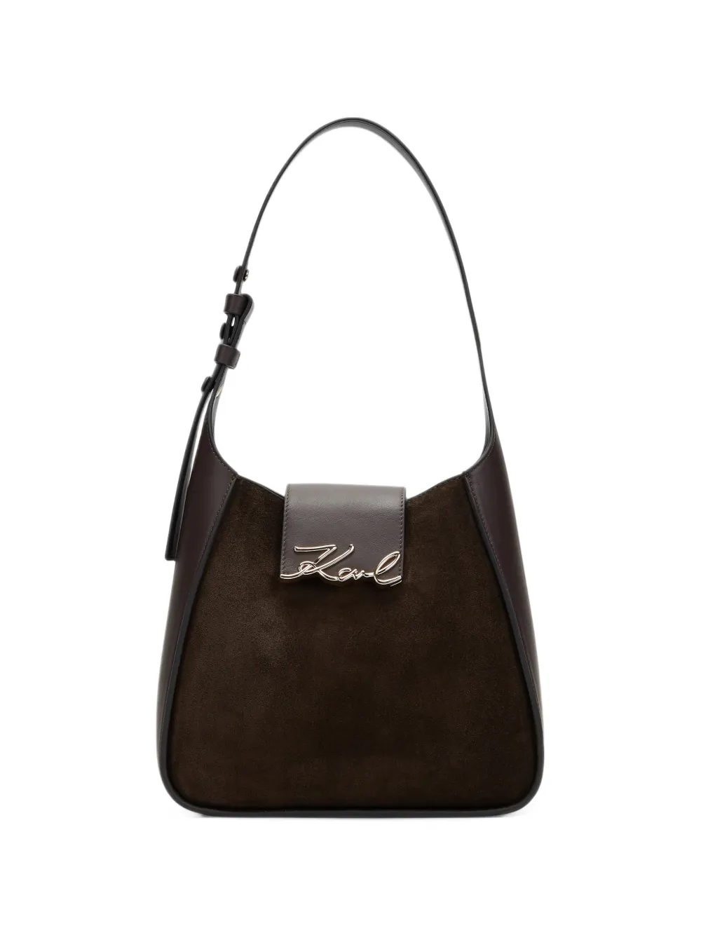 Karl Lagerfeld K/Signature suede shoulder bag - Brown