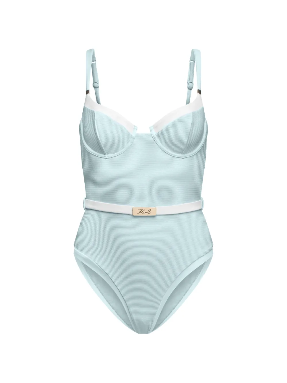 Karl Lagerfeld Signature belted swimsuit Blauw