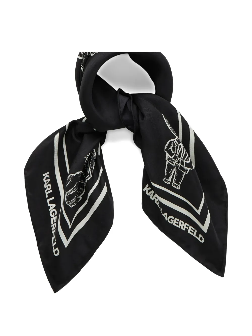 Karl Lagerfeld Ikon Karl & Choupette silk scarf Zwart