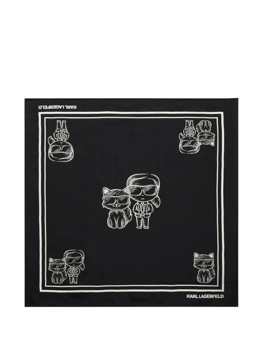 Karl Lagerfeld Ikon Karl & Choupette silk scarf Zwart