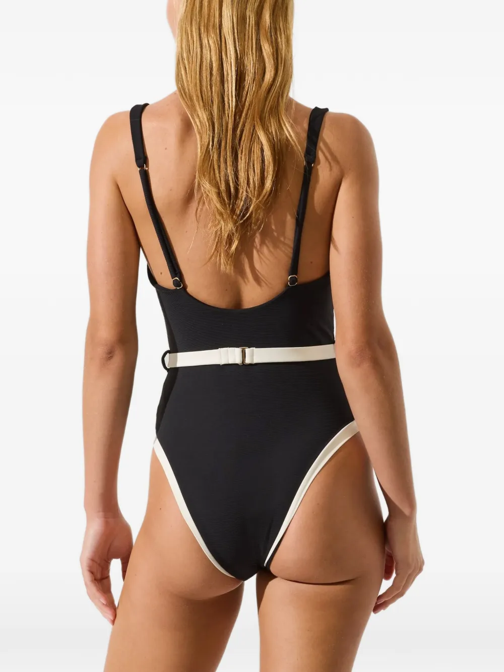 Karl Lagerfeld Signature belted swimsuit - Schwarz