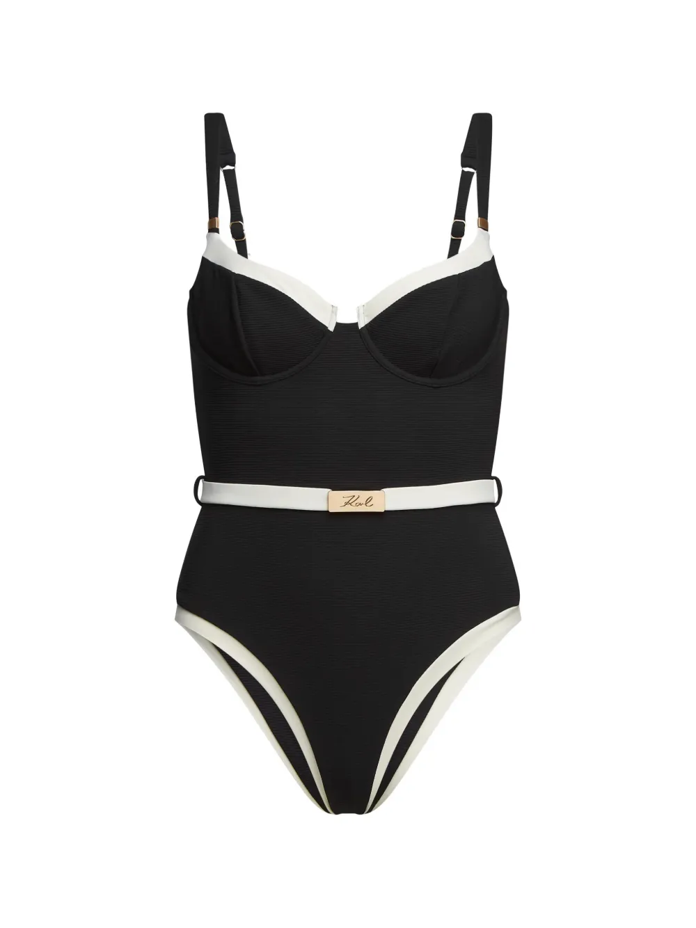 Karl Lagerfeld Signature belted swimsuit - Schwarz