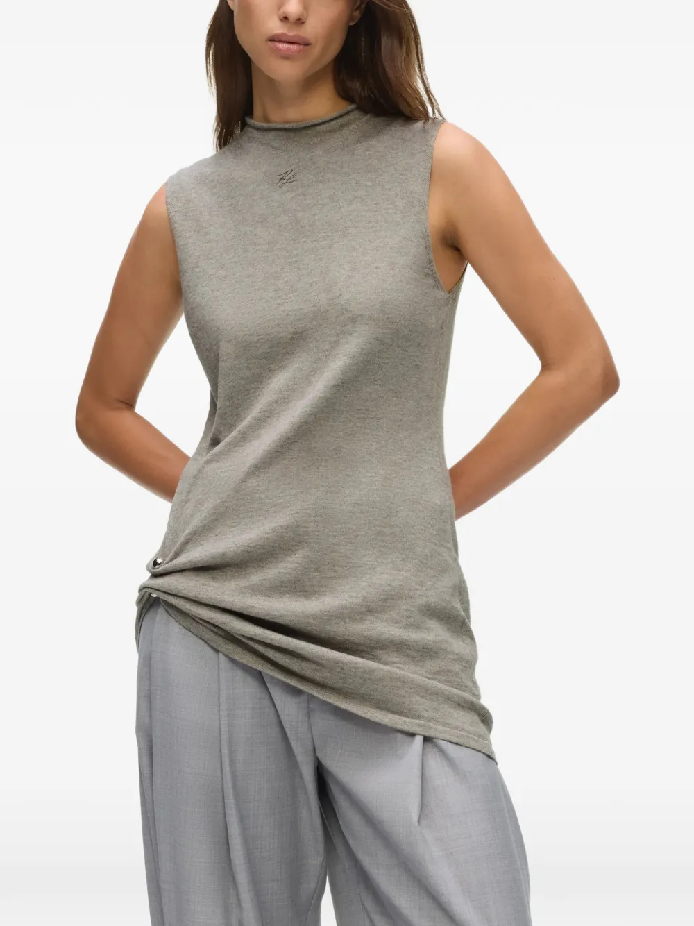 Karl Lagerfeld gathered high-neck top Grijs