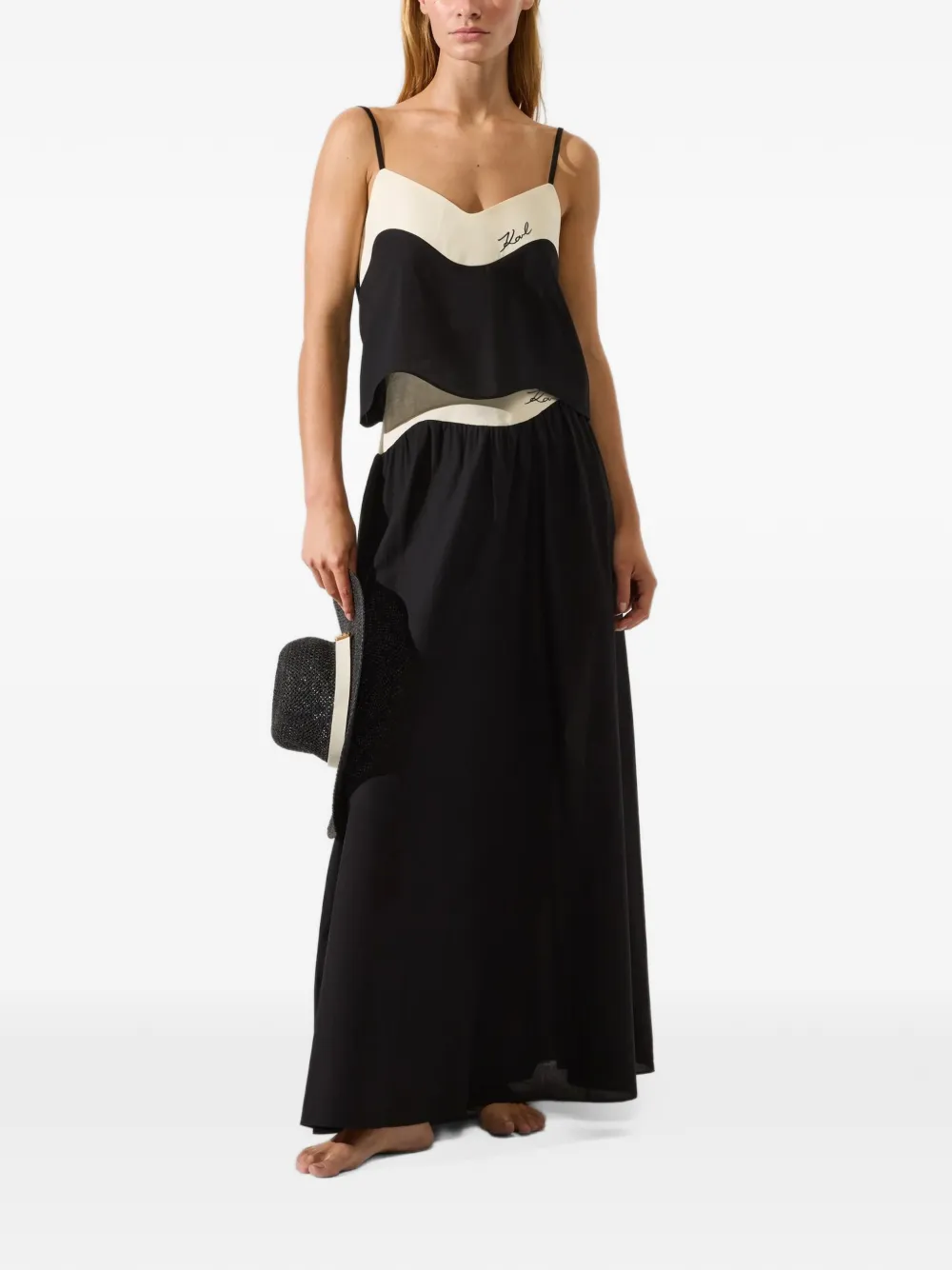 Karl Lagerfeld embroidered-logo maxi skirt Zwart