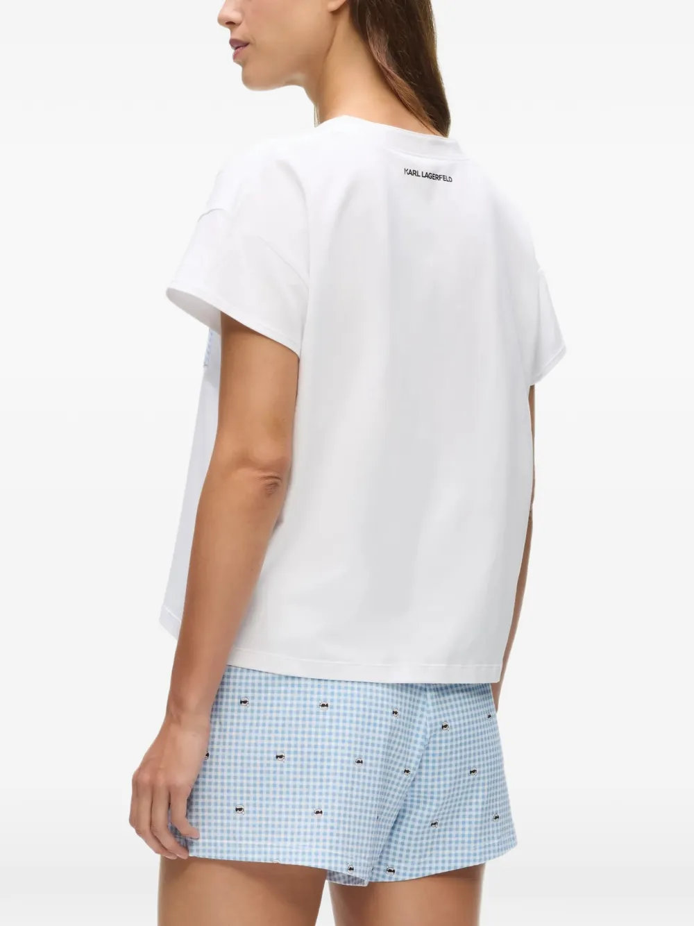 Karl Lagerfeld Ikon gingham-pocket pyjama T-shirt Wit