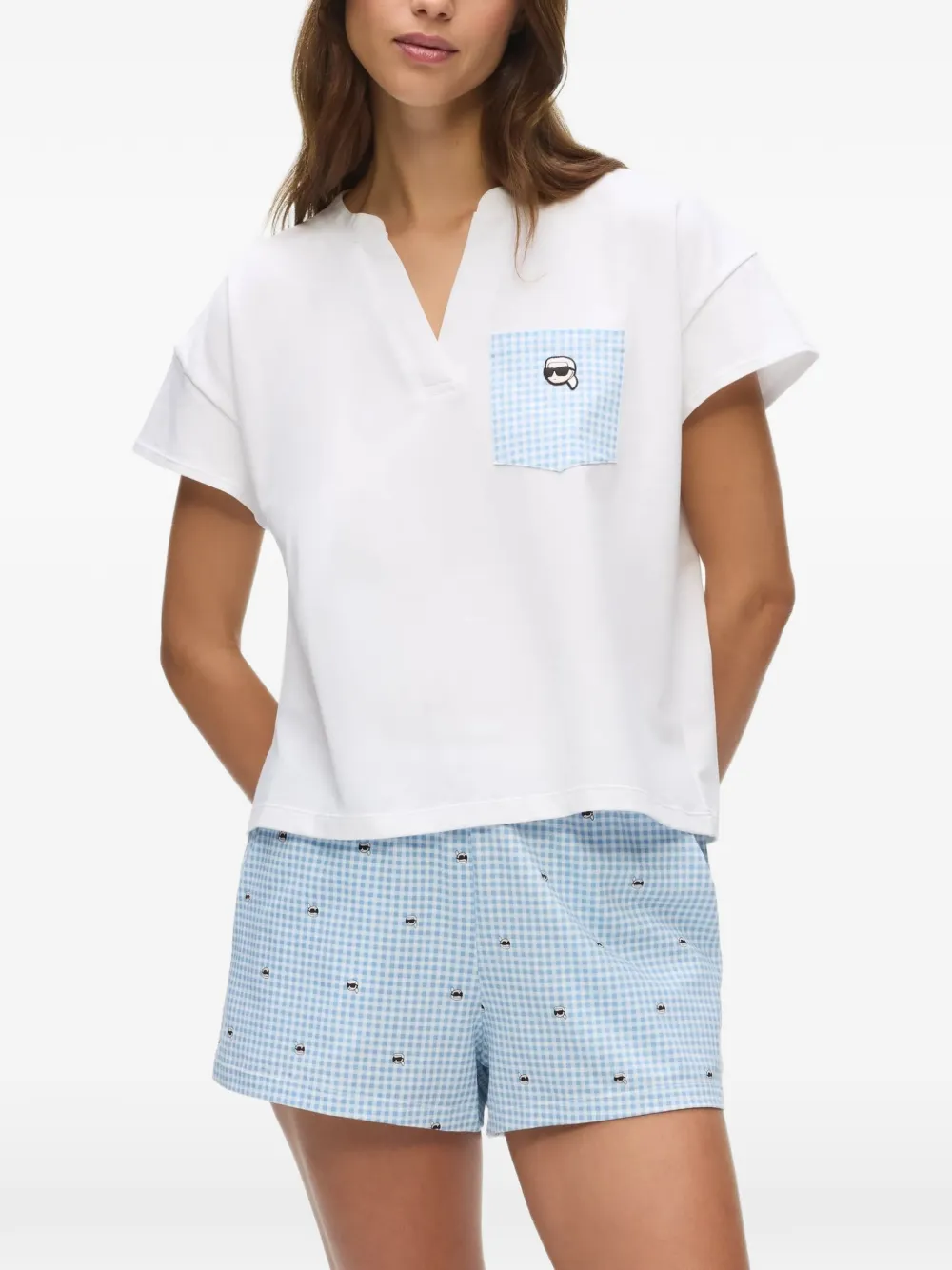 Karl Lagerfeld Ikon gingham-pocket pyjama T-shirt Wit