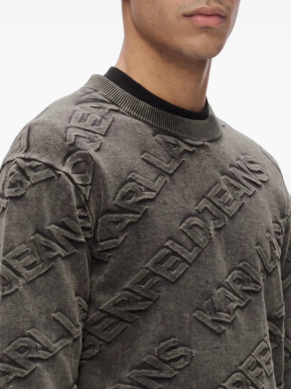 Karl Lagerfeld Jeans acid-wash logo-embossed sweater Zwart