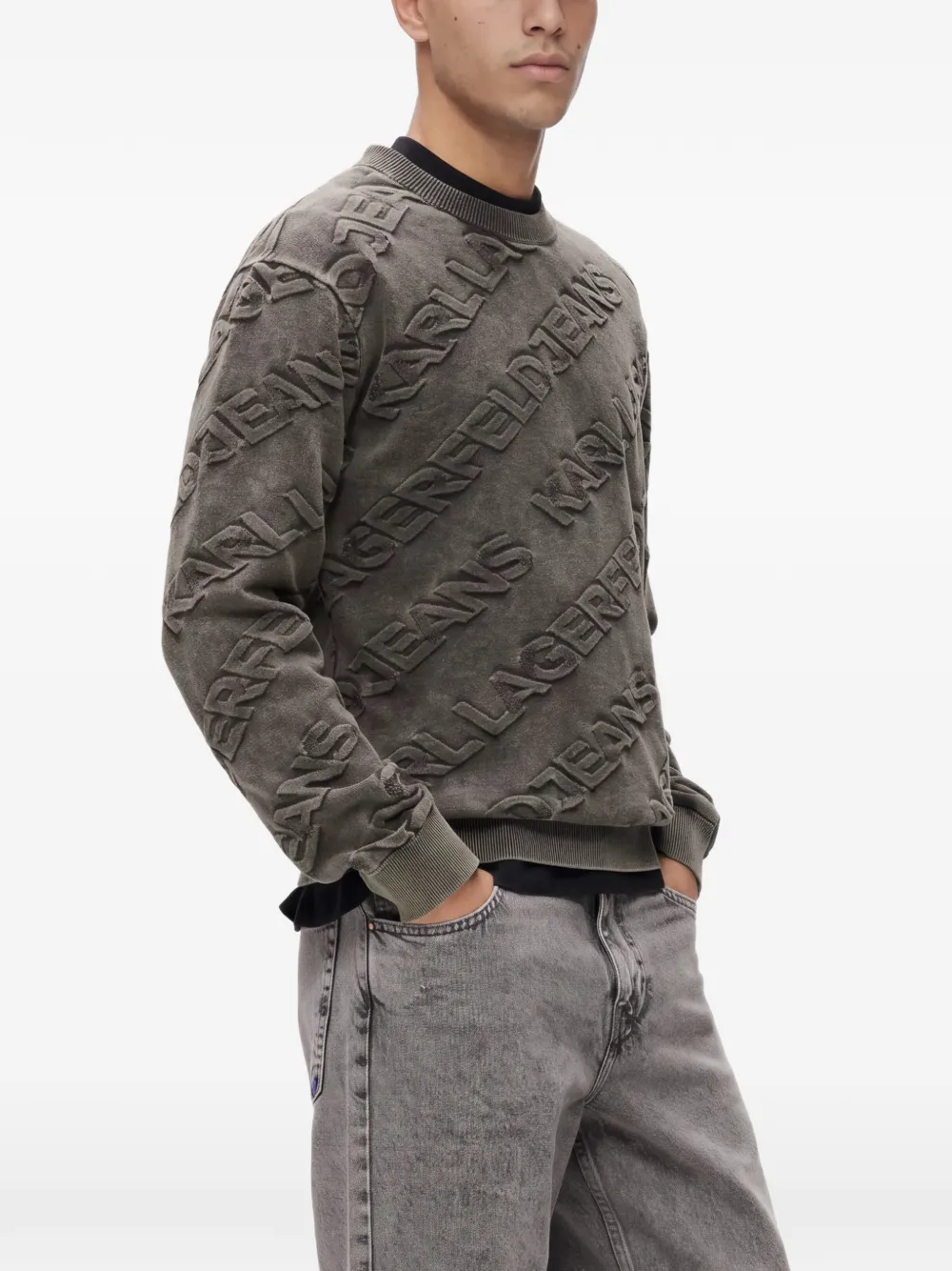 Karl Lagerfeld Jeans acid-wash logo-embossed sweater Zwart