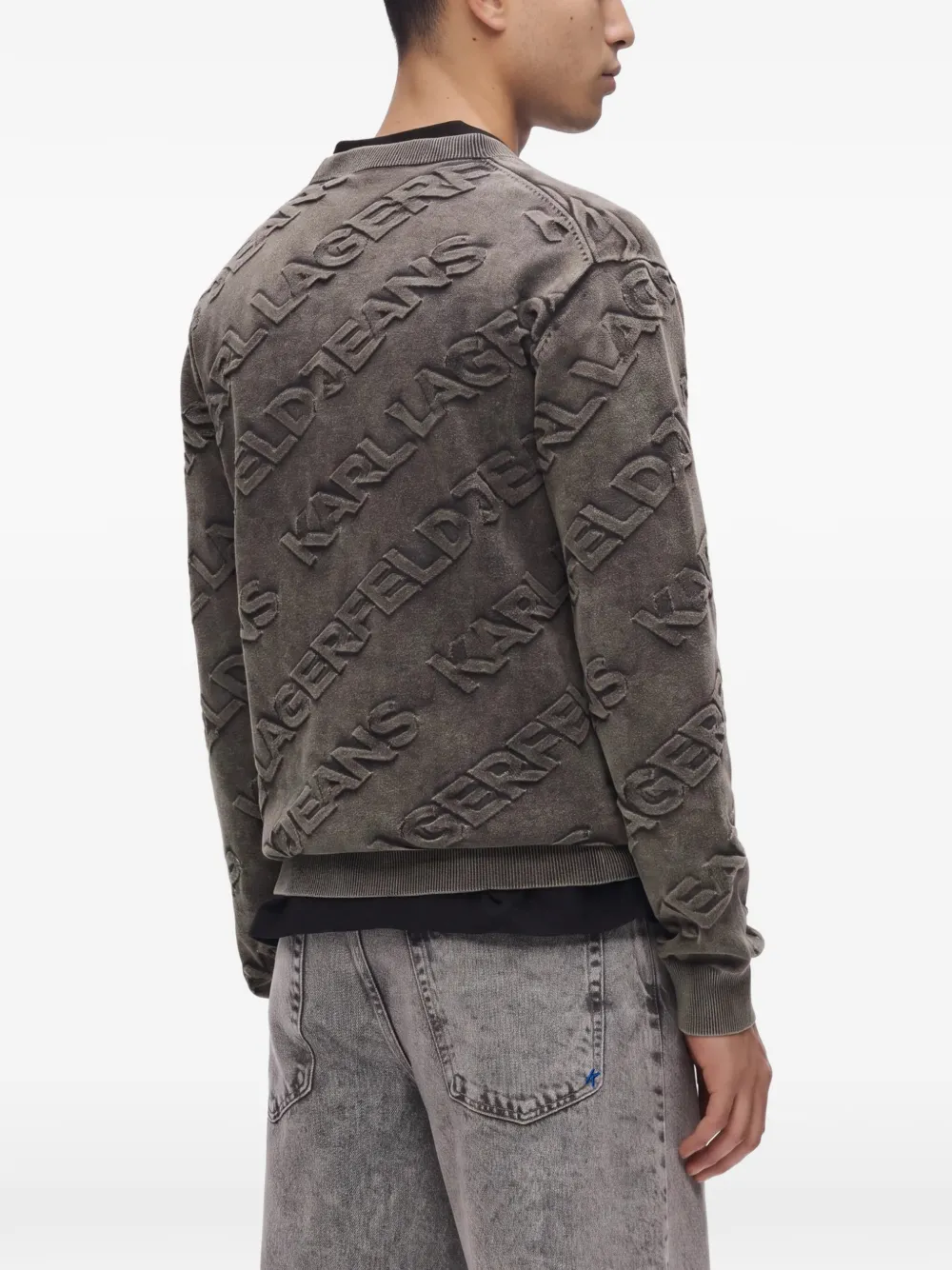Karl Lagerfeld Jeans acid-wash logo-embossed sweater Zwart