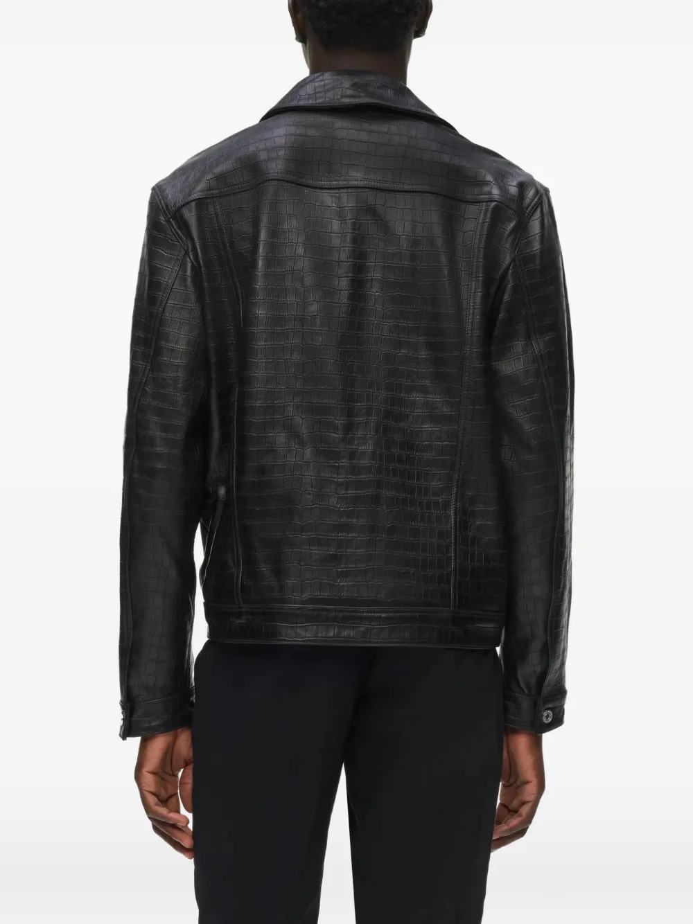 Karl Lagerfeld Leren truckerjack Zwart