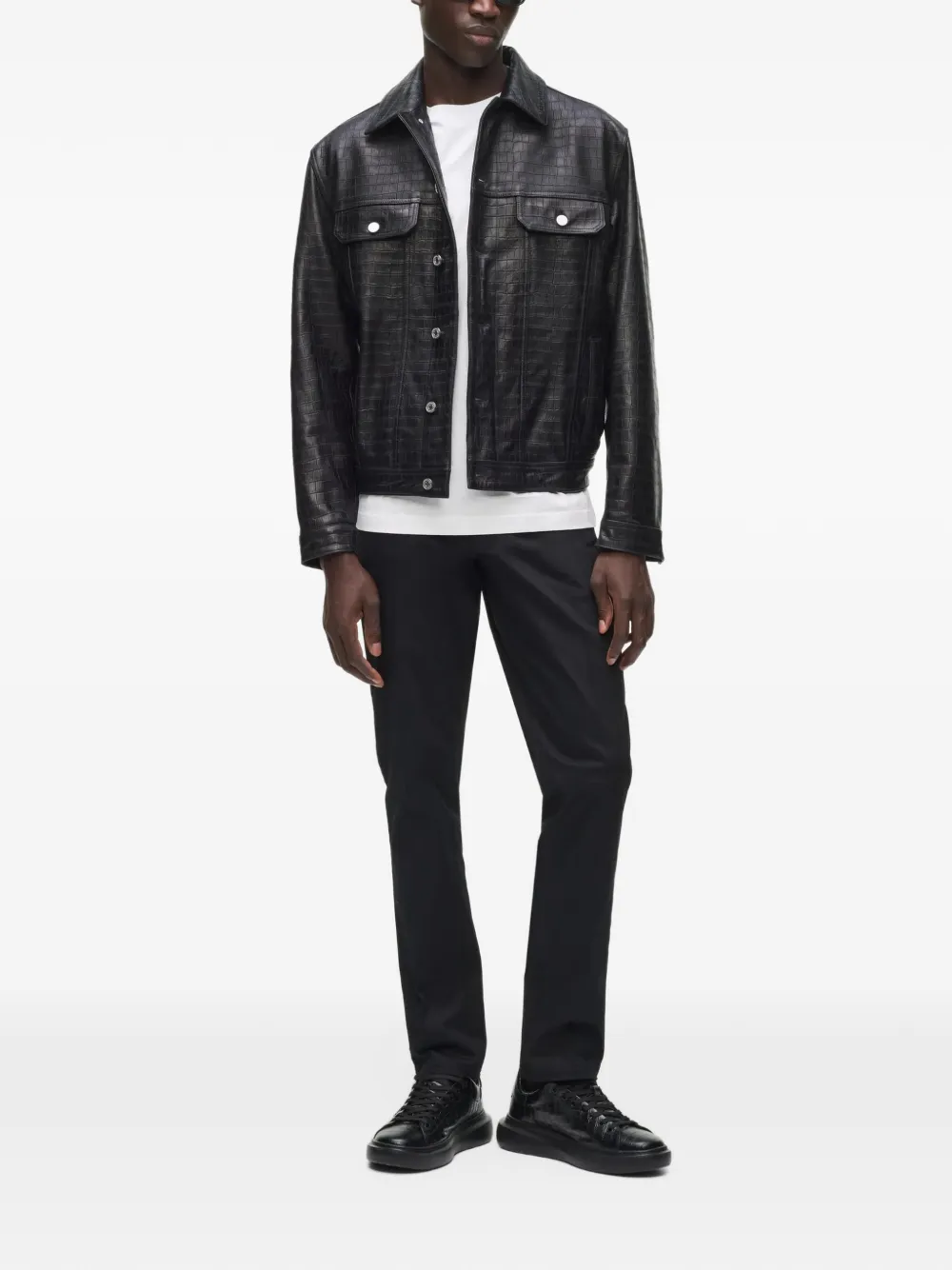 Karl Lagerfeld Leren truckerjack Zwart