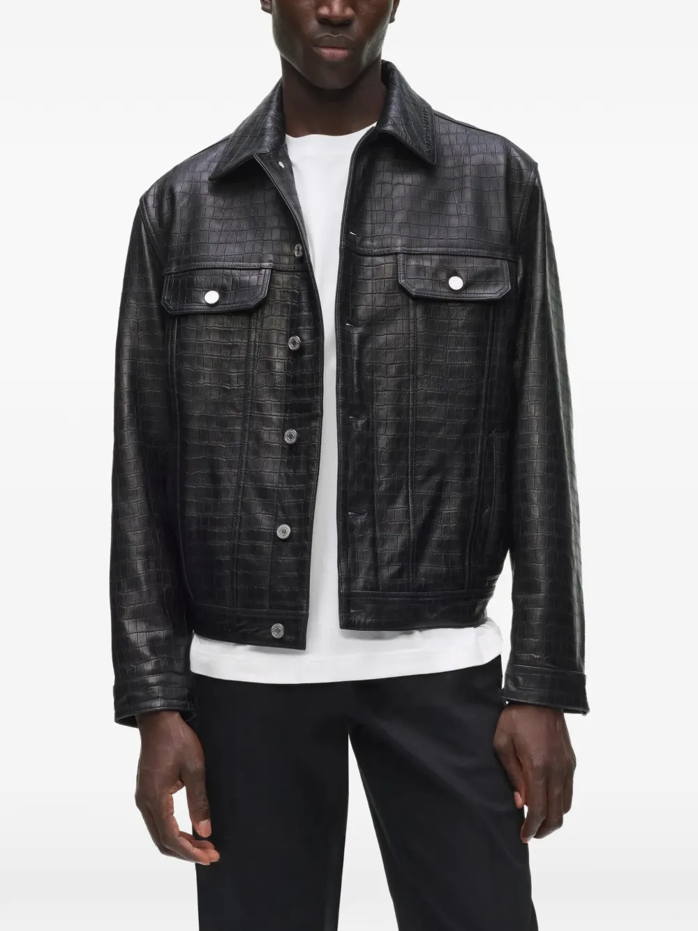 Karl Lagerfeld Leren truckerjack Zwart